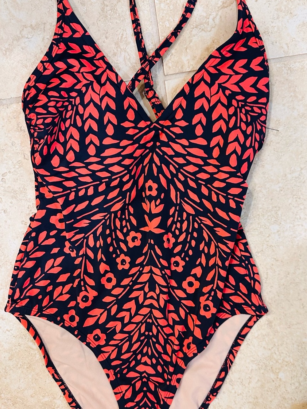 Target Navy & Coral Print One Piece Swimsuit Size Small 🌺